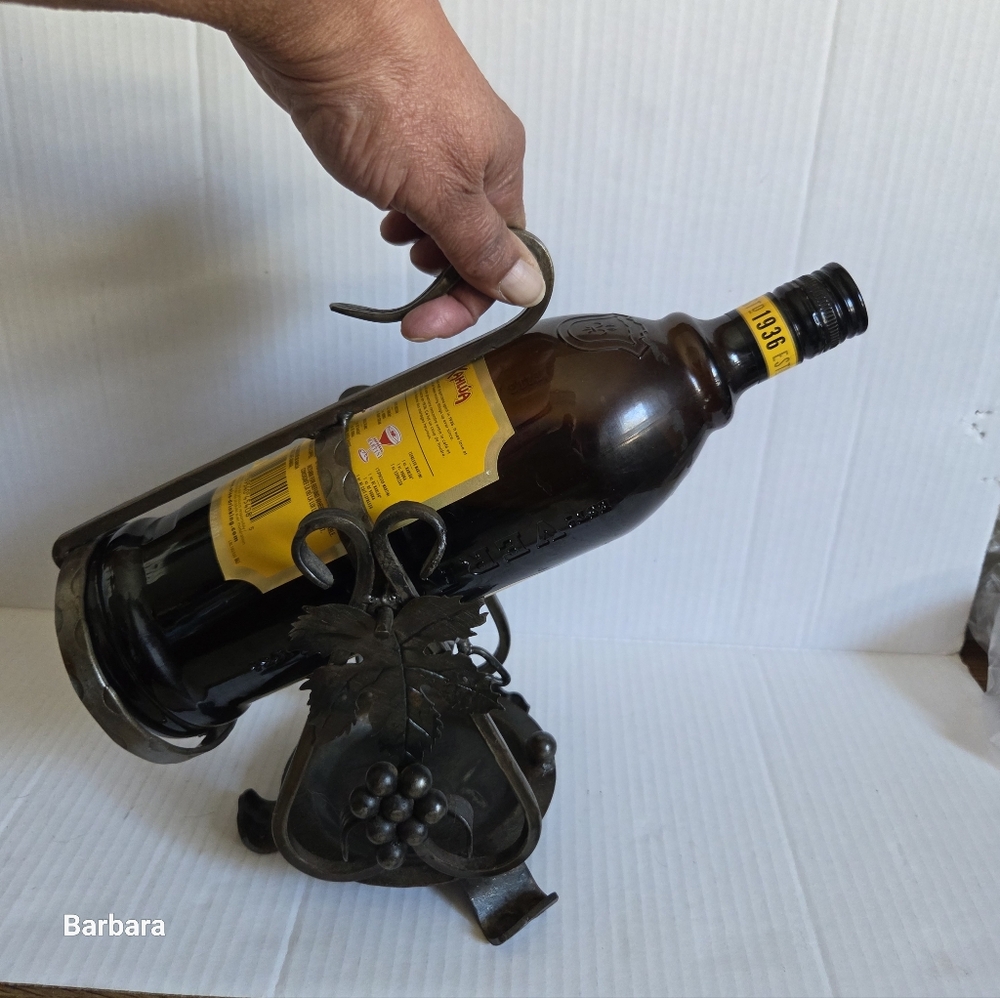 Vintage 60’s Decorative Grapes and Leaves Iron Tilting Wine Bottle Holder